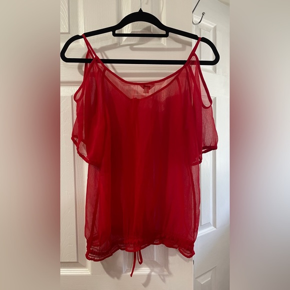 2/$15 Guess Open Shoulder Transparent Blouse - Picture 2 of 3